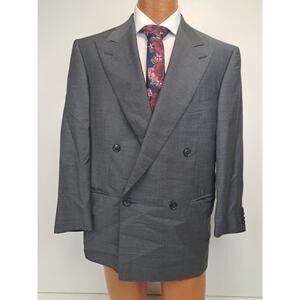 Ermenegildo Zegna Suit Jacket Mens 42S Gray Wool Double Breasted Peak Trofeo